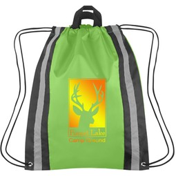 Lime green Full Color Reflective Custom Drawstring Sports Backpack - 16"w x