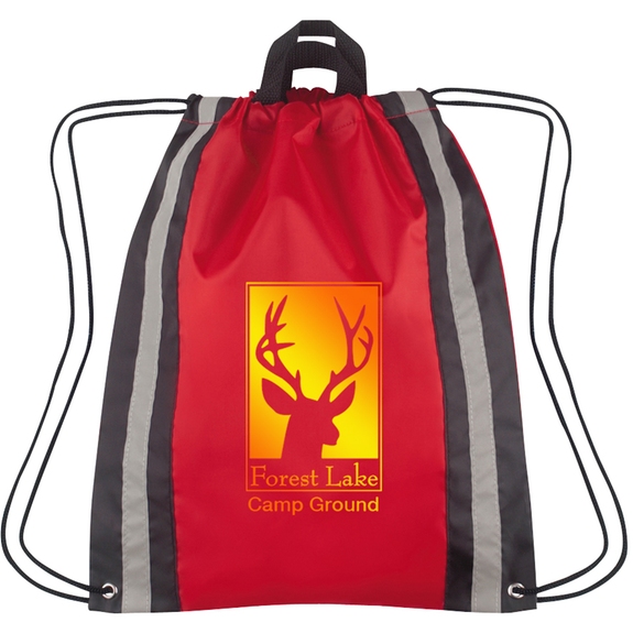 Red Full Color Reflective Custom Drawstring Sports Backpack - 16"w x 20"h