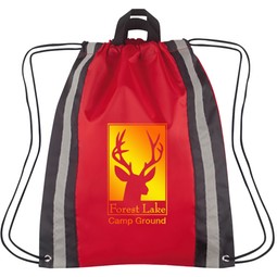 Red Full Color Reflective Custom Drawstring Sports Backpack - 16"w x 20"h