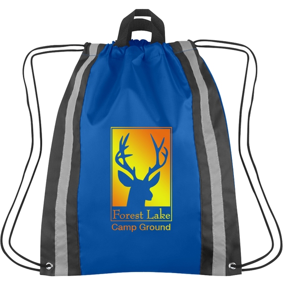 Royal blue Full Color Reflective Custom Drawstring Sports Backpack - 16"w x