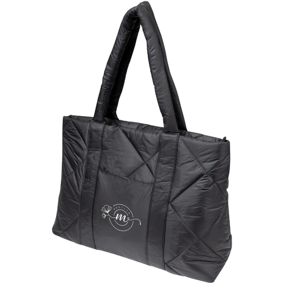 Black Luxe Quilted Puffer Custom Tote Bag - 18"w x 13"h x 6.75"d