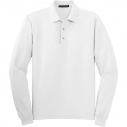 White Port Authority Long-Sleeve Silk Touch Custom Polo Shirt