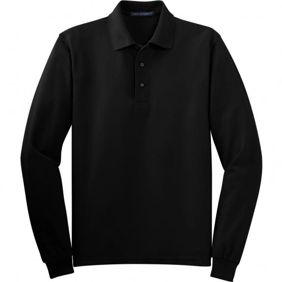 Black Port Authority Long-Sleeve Silk Touch Custom Polo Shirt