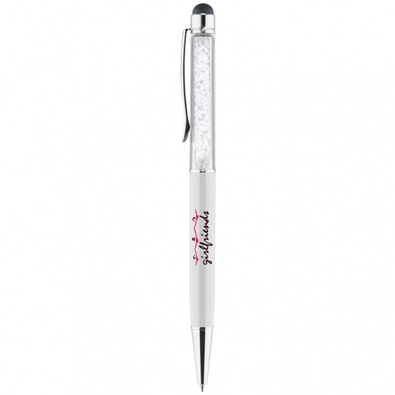 White Mia Shimmer Ballpoint Custom Stylus Pen