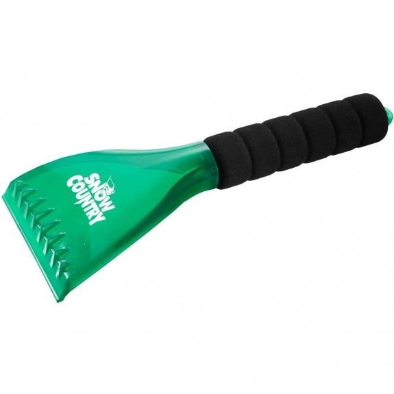 Translucent Green Rubber Grip Promotional Ice Scrapers - 10.5"