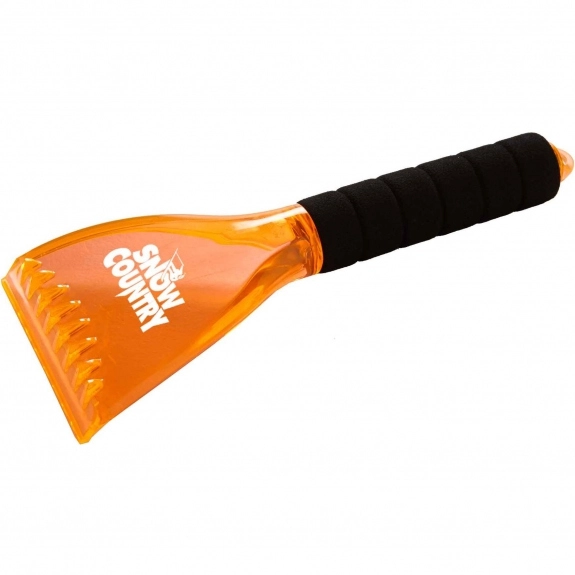 Translucent Orange Rubber Grip Promotional Ice Scrapers - 10.5"