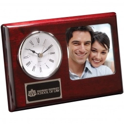 Promotional Rosewood Logo Desk Clock and Photo Frame - 3" x 3" with Logo