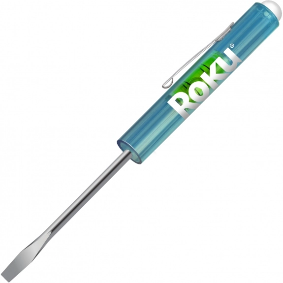 Trans. Blue Pocket Promo Screwdriver w/ Level