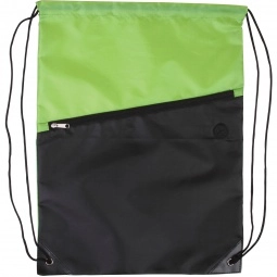 Lime-Green Two-Tone Custom Drawstring Backpack w/ Zipper