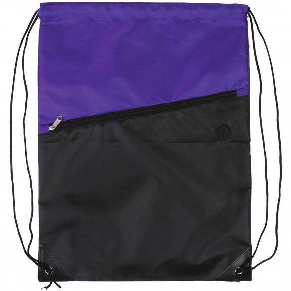 Purple Two-Tone Custom Drawstring Backpack w/ Zipper