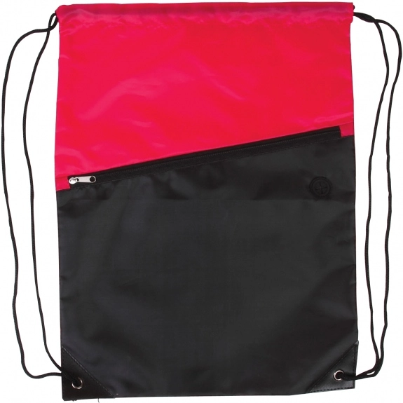 Red Two-Tone Custom Drawstring Backpack w/ Zipper