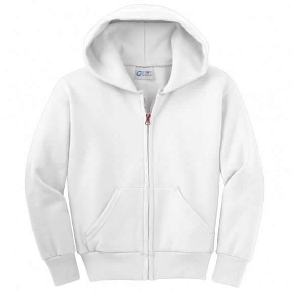 White Port & Company Full Zip Custom Hooded Sweatshirt - Youth