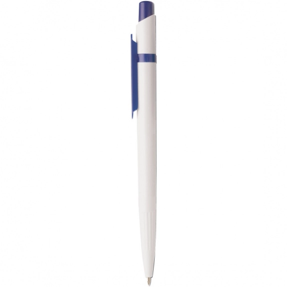White/Dark Blue Trim Retractable Promotional Pen w/ Colored Clip