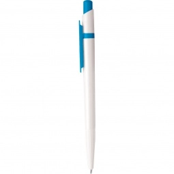 White/Light Blue Trim Retractable Promotional Pen w/ Colored Clip