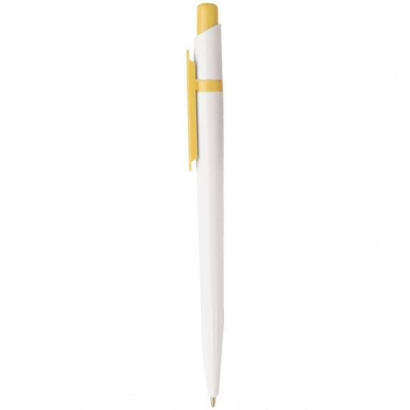 White/Yellow Trim Retractable Promotional Pen w/ Colored Clip