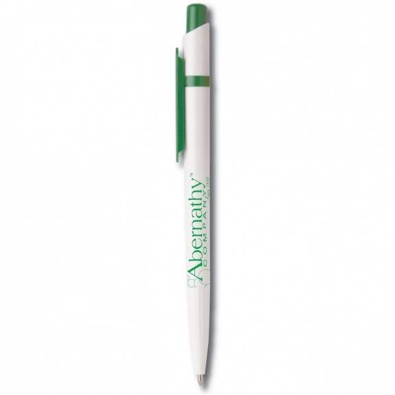 White/Green Retractable Promotional Pen w/ Colored Clip