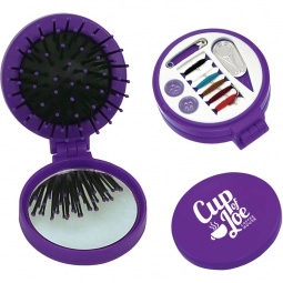 Purple - 3-in-1 Custom Sewing Kit w/ Brush & Mirror