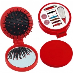 Red - 3-in-1 Custom Sewing Kit w/ Brush & Mirror