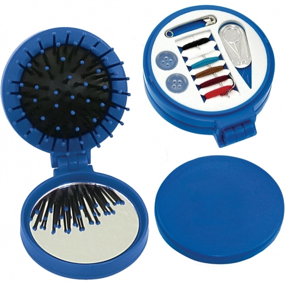 Blue - 3-in-1 Custom Sewing Kit w/ Brush & Mirror
