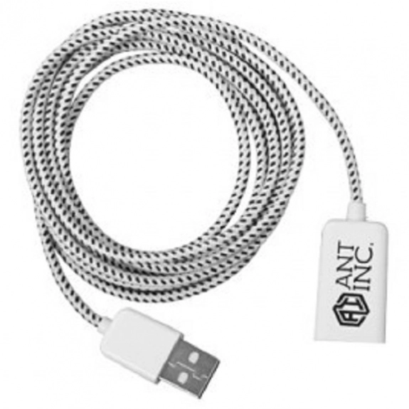 White - Extra Long Braided USB Custom Charging Cable - 6 ft. 