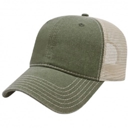 Olive/Stone - Unstructured Washed Pigment Dyed Custom Cap w/ Mesh Backing