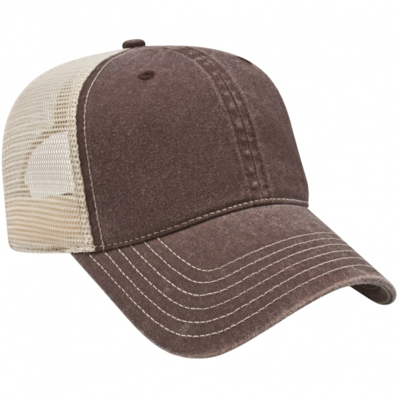 Brown Unstructured Washed Pigment Dyed Custom Cap w/ Mesh Backing