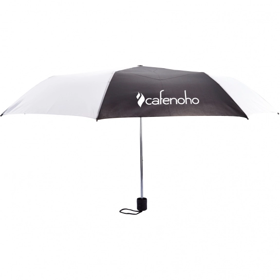 Black / White - Manual Fold Promotional Umbrella w/ Sleeve - 42"