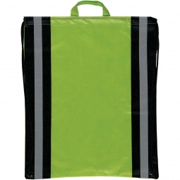 Lime Green Budget Non-Woven Reflective Custom Drawstring Backpack