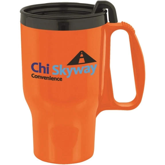 Orange Custom Travel Mug w/ Slider Lid - 15 oz.