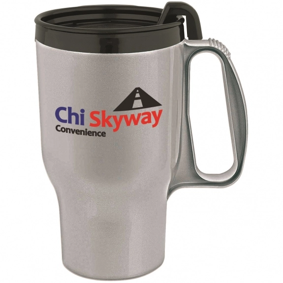 Silver Custom Travel Mug w/ Slider Lid - 15 oz.