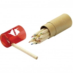 Translucent Red Colored Custom Pencil Set in Tube w/ Sharpener