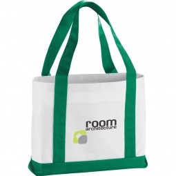 Green Colored Handle Logo Boat Tote - 18.5"w x 12"h x 4"d