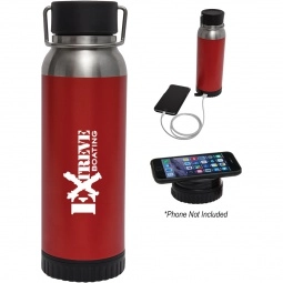 Red Stainless Steel Custom Power Bank Water Bottle w/ Wirelesss Charger Lid