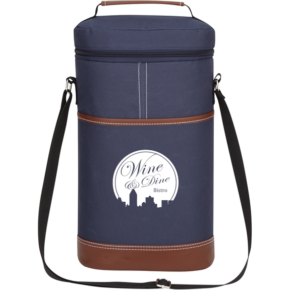 Navy/Brown - Two-Bottle Wine Promotional Cooler Bag