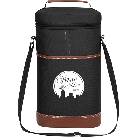 Black/Brown - Two-Bottle Wine Promotional Cooler Bag