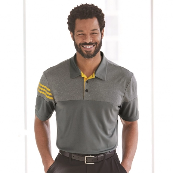 Grey Adidas Heather 3-Stripes Block Sport Custom Polo Shirt