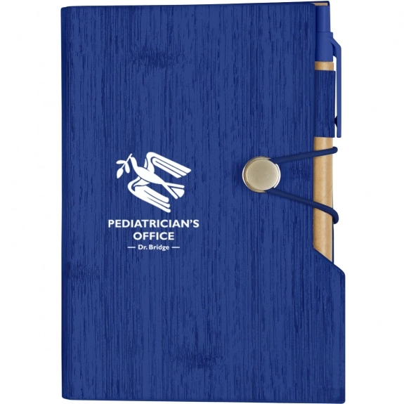 Navy - Wood Grain Custom Notebook w/ Pen & Sticky Notes 