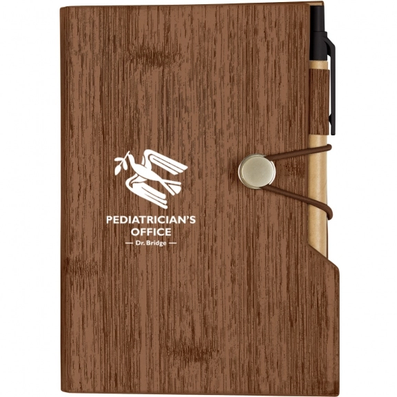 Brown - Wood Grain Custom Notebook w/ Pen & Sticky Notes 