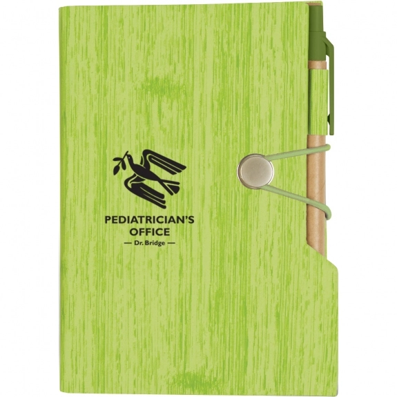 Lime Wood Grain Custom Notebook w/ Pen & Sticky Notes 