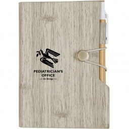 Grey Wood Grain Custom Notebook w/ Pen & Sticky Notes 