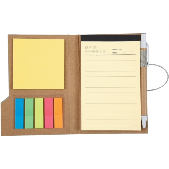 Open Wood Grain Custom Notebook w/ Pen & Sticky Notes 