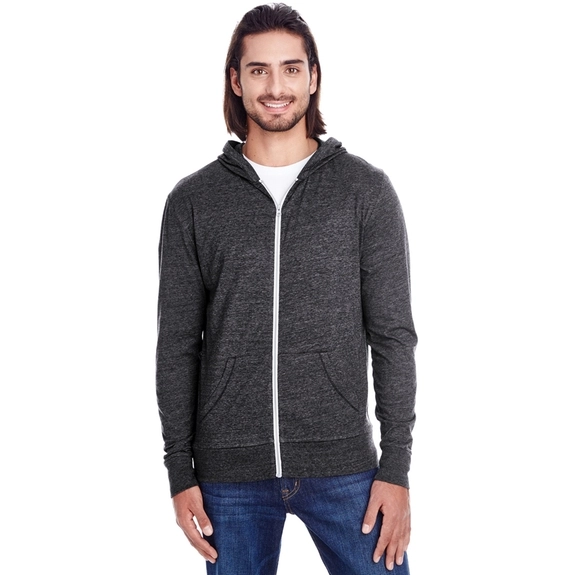 Black - Threadfast Triblend Full-Zip Hooded Custom Sweatshirt