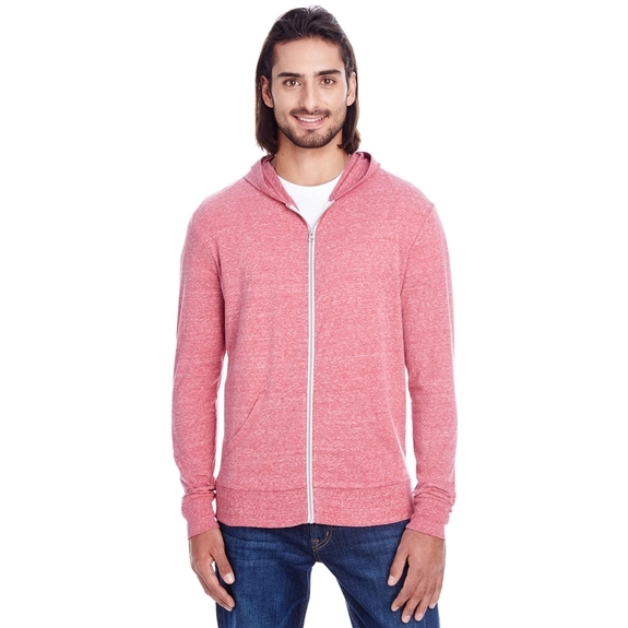 Red - Threadfast Triblend Full-Zip Hooded Custom Sweatshirt