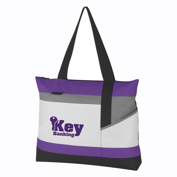 White / Purple - Advantage Custom Tote Bag - 18"w x 15"h x 3"d