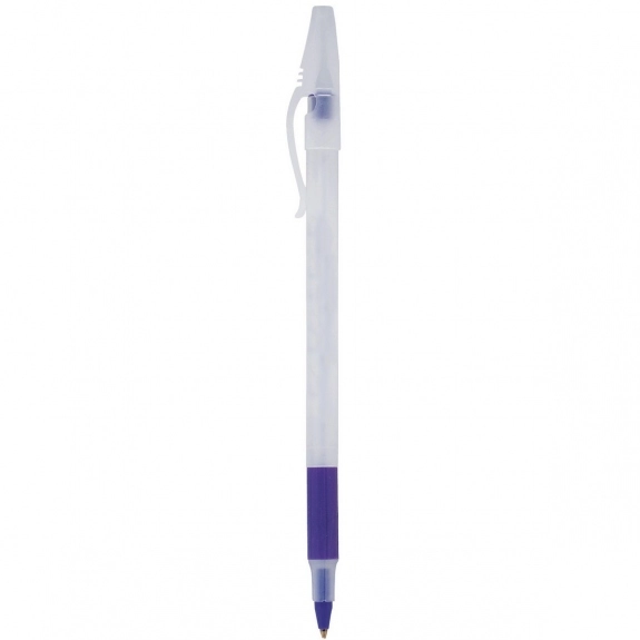Purple Comfort Stick Clear Translucent Promotional Pen w/ Color Grip