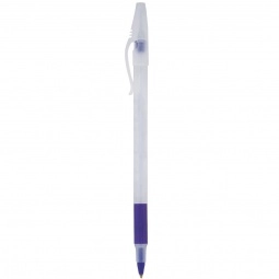 Purple Comfort Stick Clear Translucent Promotional Pen w/ Color Grip