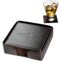 Brown LEEMAN NYC Time Square Recycled Leather Custom Coaster Set