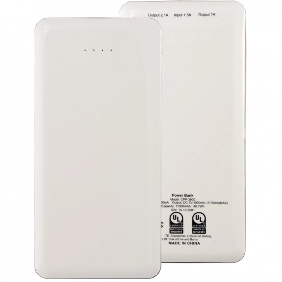 White UL Certified Tablet Custom Power Bank - 11000 mAh