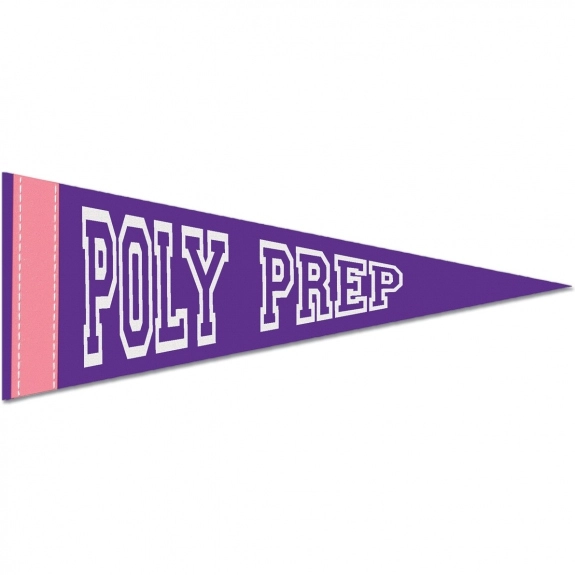 Purple Colored Felt Promotional Pennant w/ Contrast Strip - 10"w x 4"h