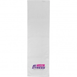 Terry Velour Dobby Hem Custom Fitness Towel - White - 12" x 42"